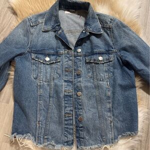 Denim Jacket with Frayed Hem - Blue